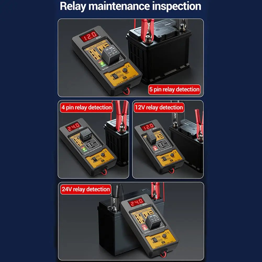 Universal Car Relay Tester Dual Voltage Checker 12/24V Digital Display Automotive LED Indicator Light Relay Diagnostic