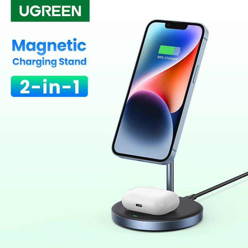 IL Special UGREEN Magnetic Wireless Charger 20W Max 2-in-1 Charging Stand For iPhone 14 Pro Max/iPhone 13/AirPods Fast Charger