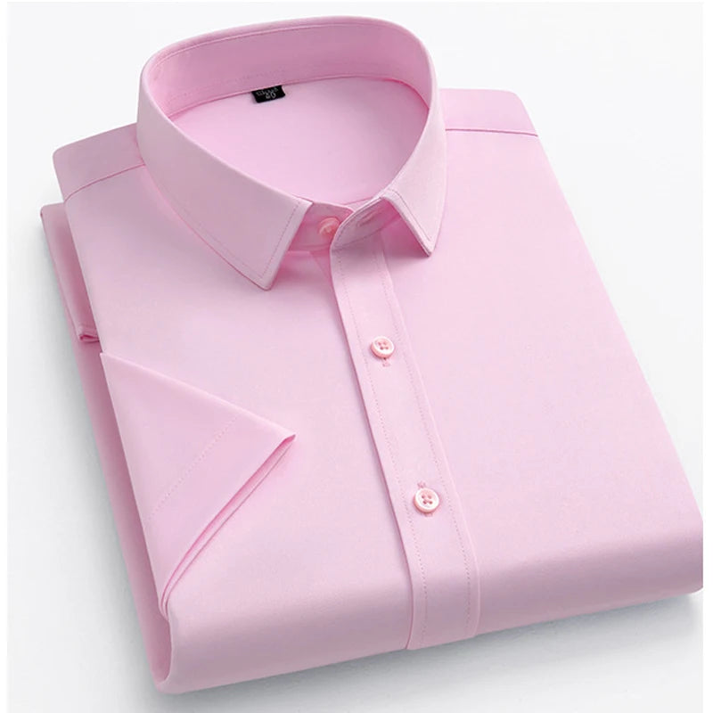 Men's Short Sleeve Shirts Summer Solid Color Polyester Turn Down Color Standard Fit Fashion Elegant Business Smart Dress Shirts