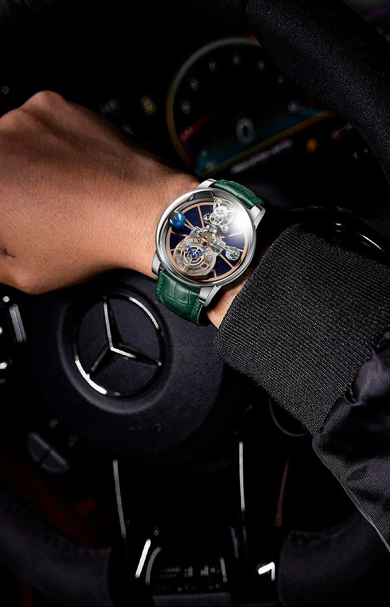 PINDU Design Watches Man Starry Sky Watch For Men Quartz Wristwatches Clock Earth Theme Design Man Watch Celestial Body Series