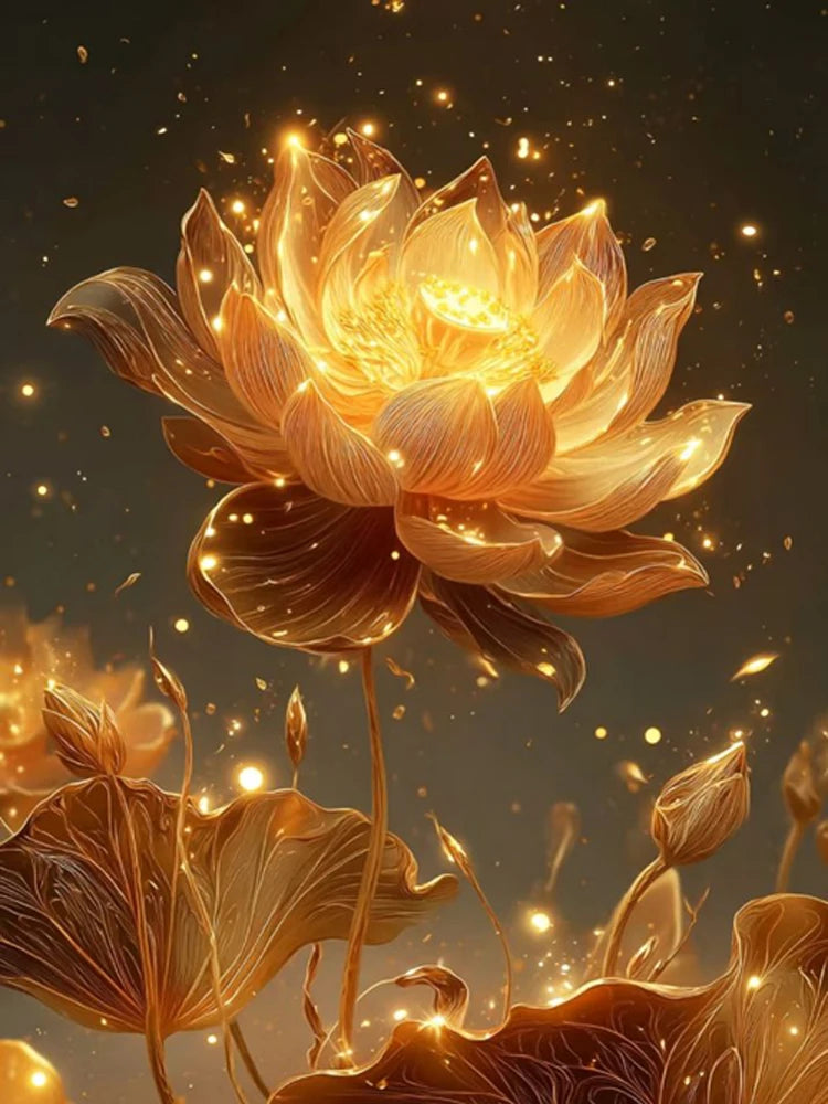 New Arrivals Diamond Painting Art Golden Lotus Full Square Round Mosaic flower 5D DIY Jewelry Cross Stitch Christmas Gifts