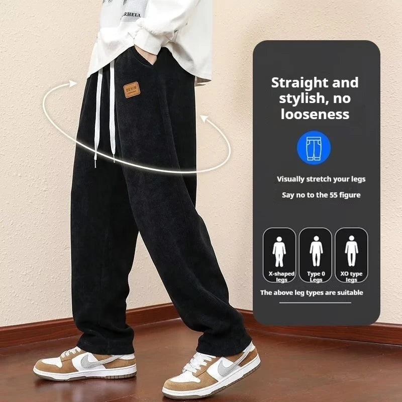 Corduroy Heavyweight Straight Leg Sweatpants Men's Trendy Brand Thick Sports Casual Pants Loose Hanging Work Pants