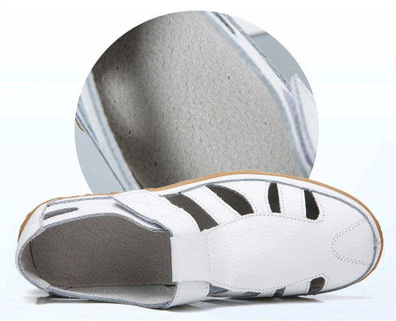 Women's Leather Sandals Casual Summer Closed Toe Beach Sandals Flat Comfortable Sneakers