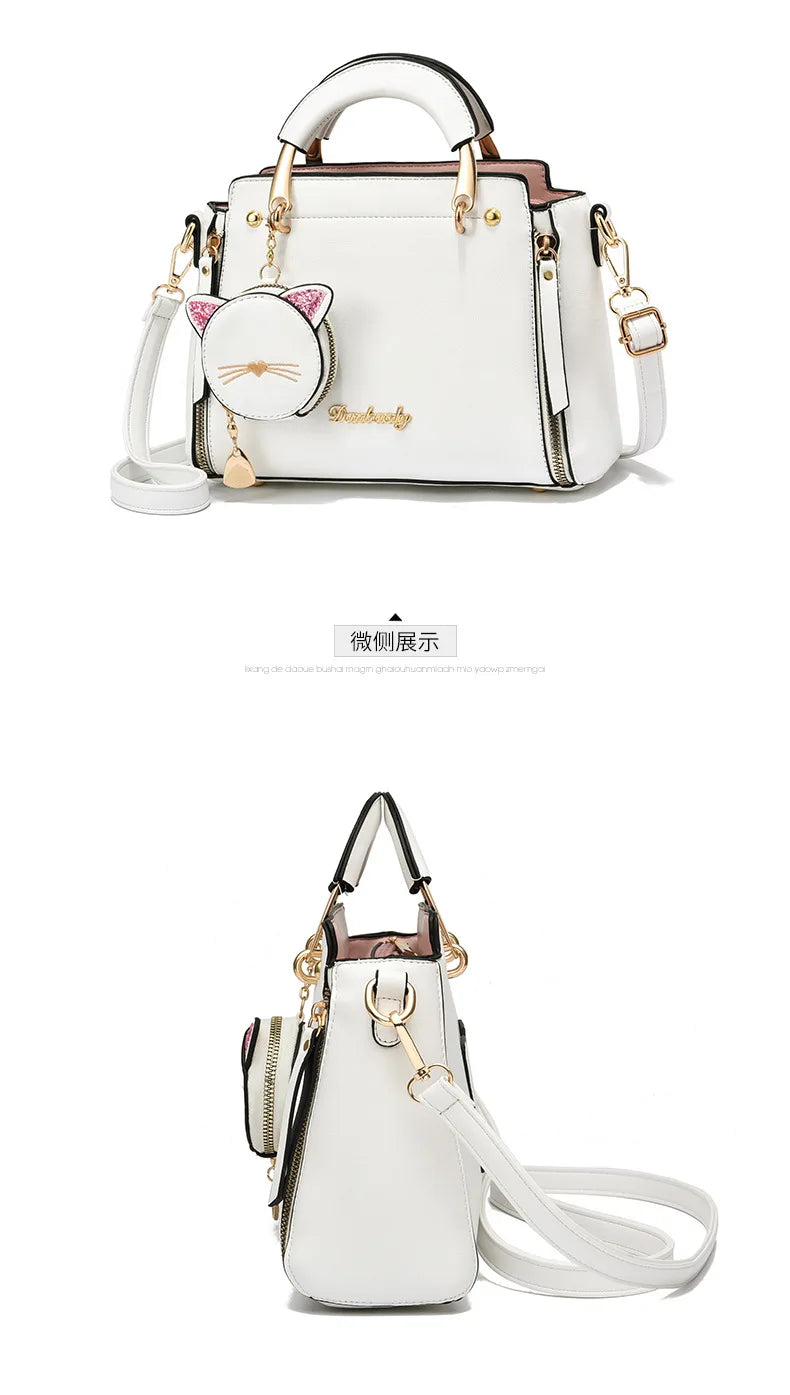 Vento Marea Summer Women Bag Side 2023 New Pu Leather Cute Cat Totes Design Ladies Shoulder Purse & Handbag Sweet White Shoulder