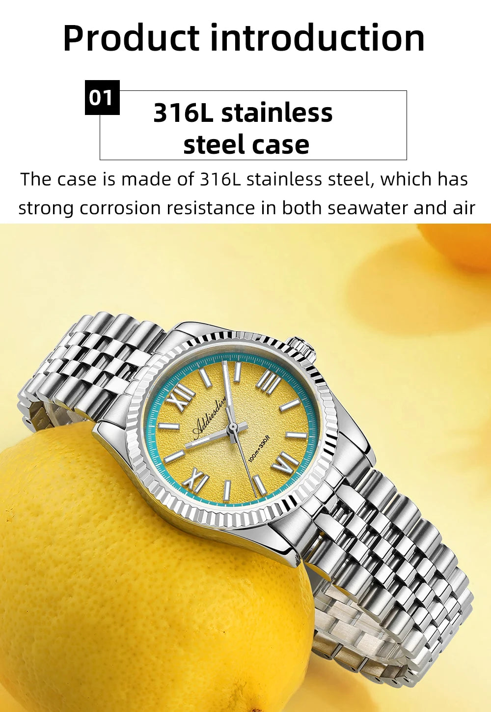 ADDIESDIVE 2025 NEW Colorful Dial Quartz Watch For Men VH31 Movement Stainless Steel Sapphire Glass 100M Waterproof Dive Watches