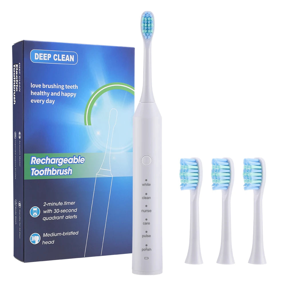 Sonic Electric Toothbrush Reduce Bacterial Teeth Whitening Rechargeable Adult Tooth Brush With 6 Modes & 4 Brush Heads Oral Care