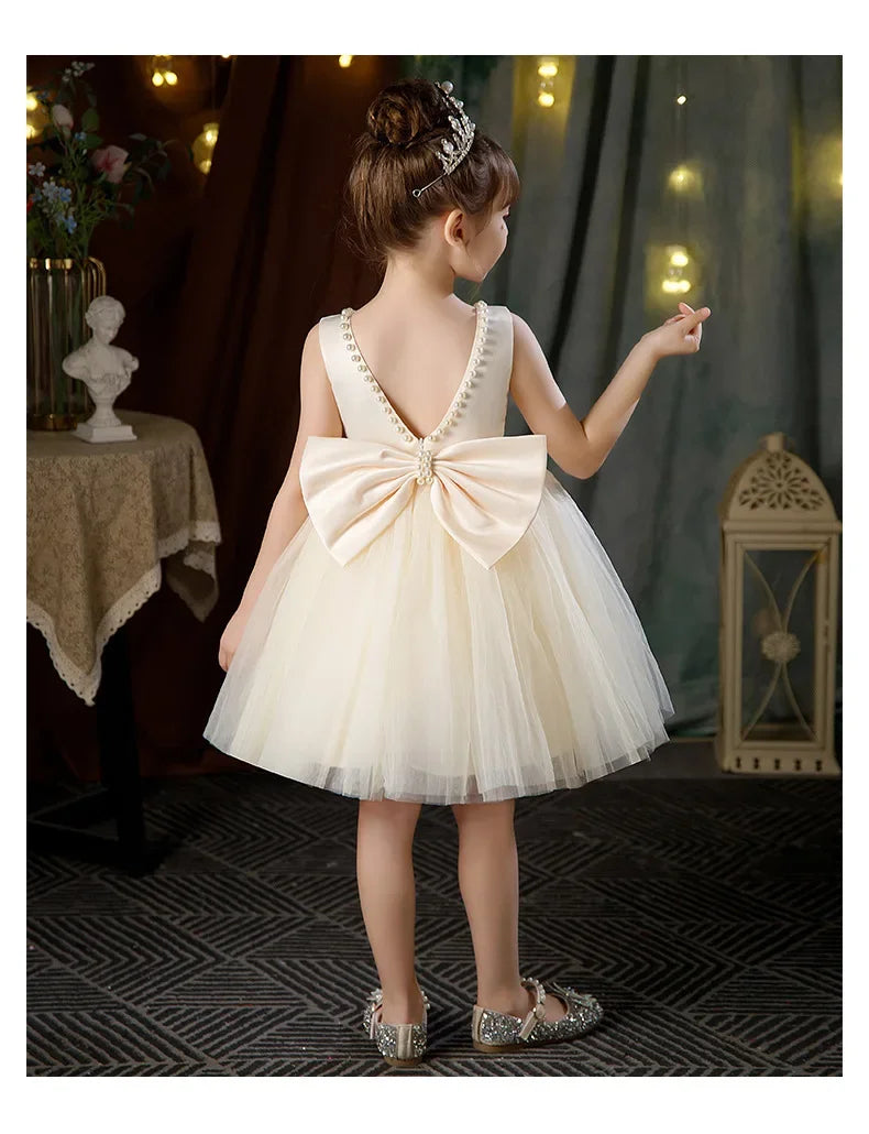 New Girls Princess Dress Summer Tulle Big Bow Girls Wedding Dress Piano Performance Costume Host Costume 2-10 Years Kids Clothes