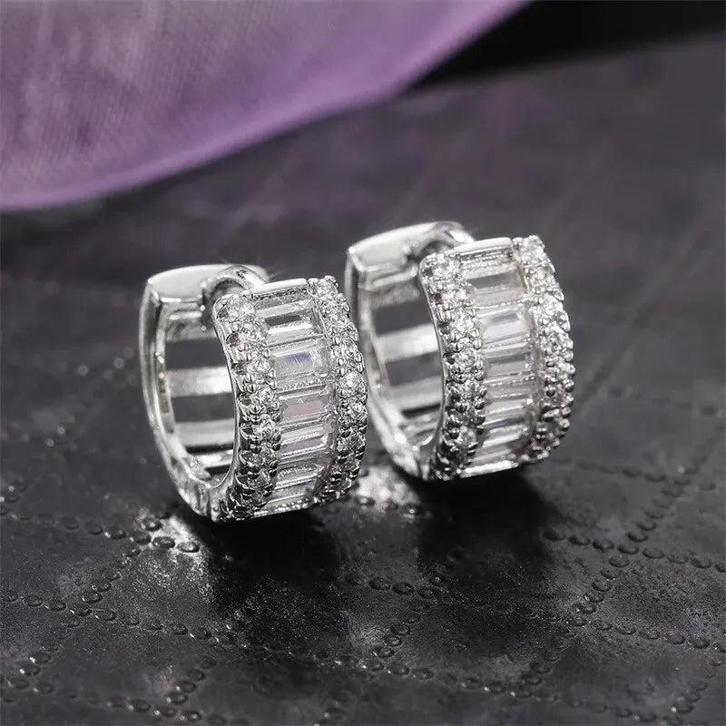 Trendy Gold Color Cubic Zirconia Round Copper Earrings For Women Metal Crystal Earring Party Birthday Everyday Jewelry