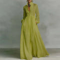 Bohemian Stand Collar Button Maxi Shirt Dress Woman Elegant High Waist Solid Party Dress Spring Long Sleeve Loose Casual Dresses