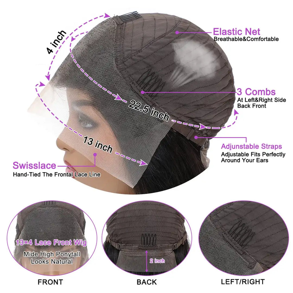 Natural Black Brazilian Body Wave Human Hair Wigs 13x4 HD Transparent Lace Front Wig Pre-Plucked 180% Density Lace Frontal Wig