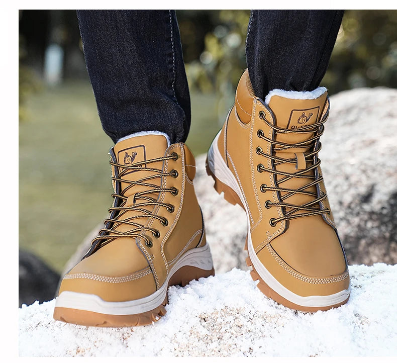 Yellow Ankle Boots Cowboy Footwear Snow Warm Fur Sneakers Padded Trekking Black Waterproof Leather Men Hiking Shoe Winter Summer