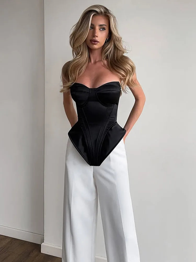 Fashion Women Strapless Backless Dress Off-shoulder Corset Bustier Party Club Dresses 2025 Chic Lady Waist Cinching Evening Gown
