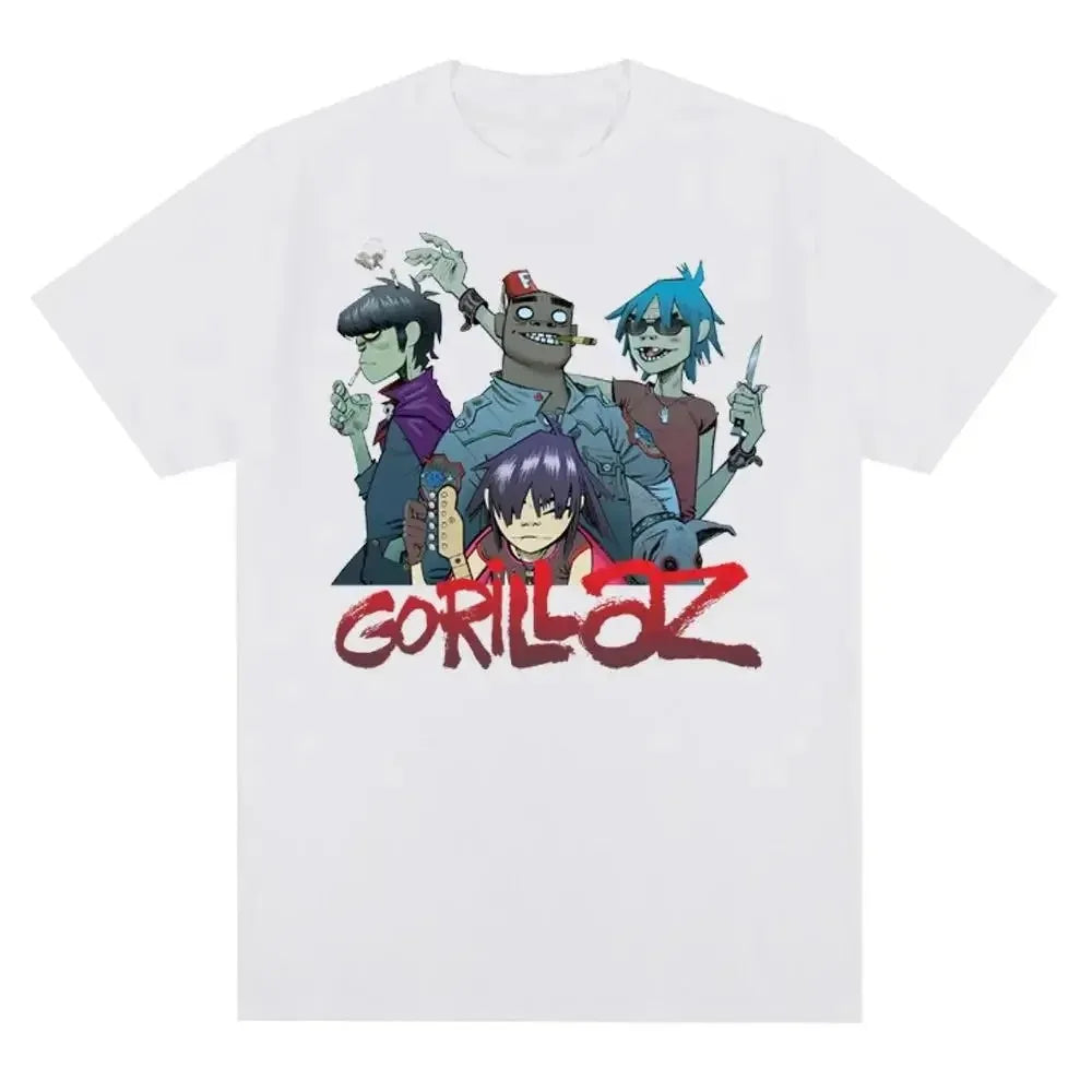 Music Band Gorillazs Punk Rock Print T Shirt 90s Casual Fashion Short Sleeve T Shirt Unisex Harajuku Kawaii T-shirt Y2K Clothing