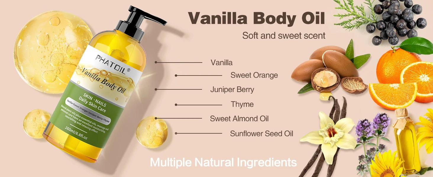 PHATOIL 260ml Body Oil For Moisturizing & Soothes Skin Ginger Grapefruit Rose Lavender Massage Body Oils Long-Lasting Fragrance