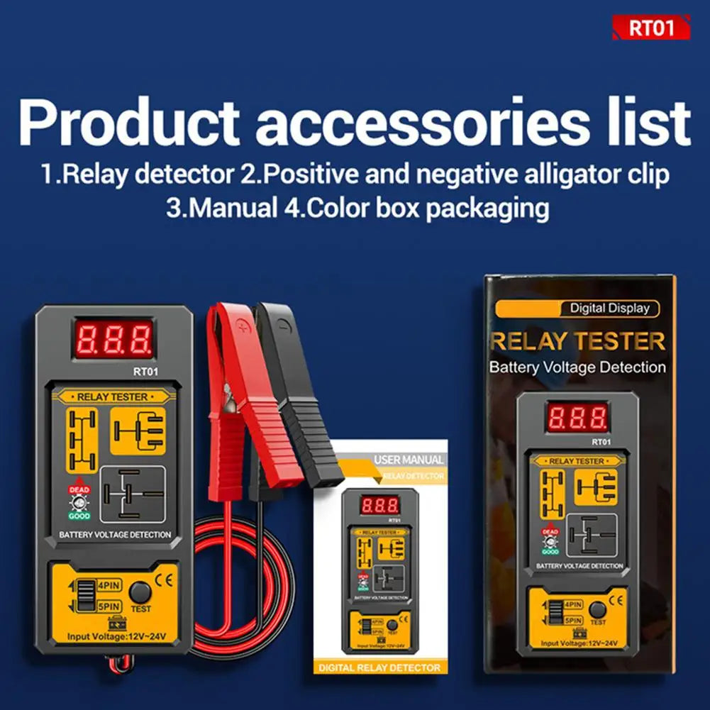 Universal Car Relay Tester Dual Voltage Checker 12/24V Digital Display Automotive LED Indicator Light Relay Diagnostic
