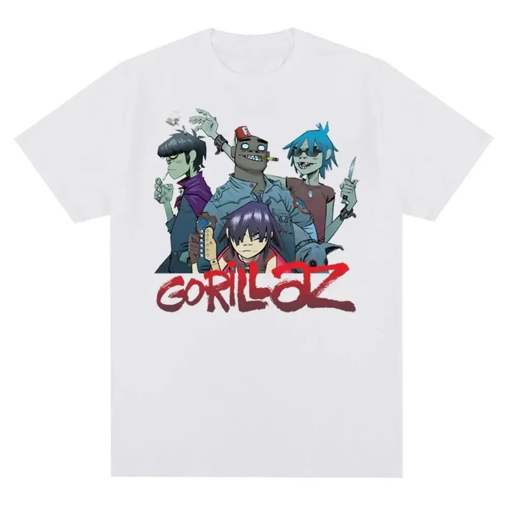 Music Band Gorillazs Punk Rock Print T Shirt 90s Casual Fashion Short Sleeve T Shirt Unisex Harajuku Kawaii T-shirt Y2K Clothing