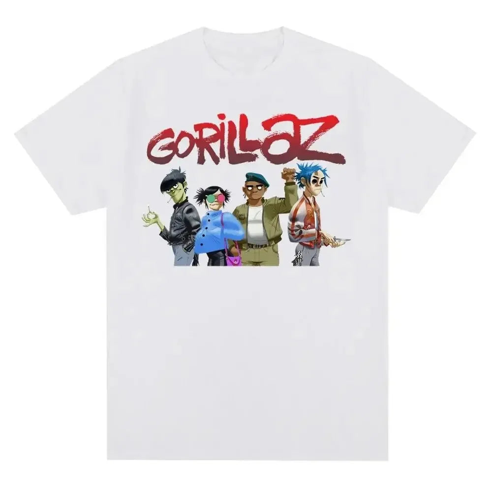 Music Band Gorillazs Punk Rock Print T Shirt 90s Casual Fashion Short Sleeve T Shirt Unisex Harajuku Kawaii T-shirt Y2K Clothing