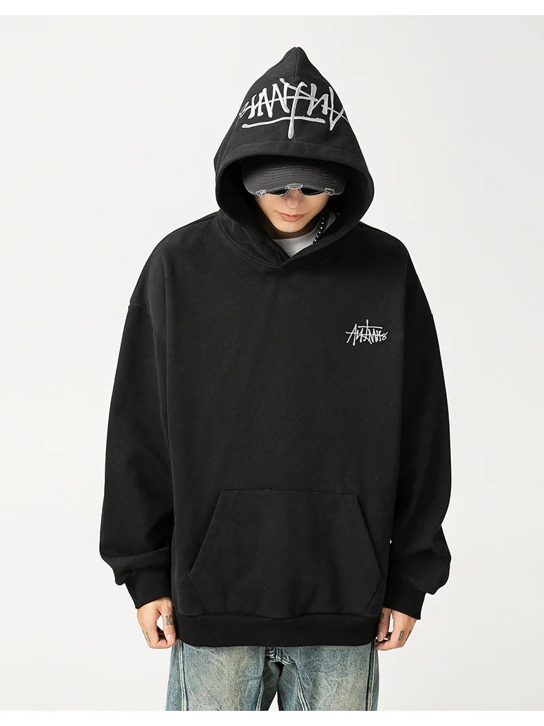 400G Heavy Thick Letter Embroidered Hoodies for Men's Autumn Winter Style American Trendy Couple Loose Hoodie Coat