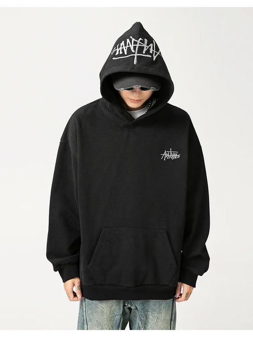 400G Heavy Thick Letter Embroidered Hoodies for Men's Autumn Winter Style American Trendy Couple Loose Hoodie Coat
