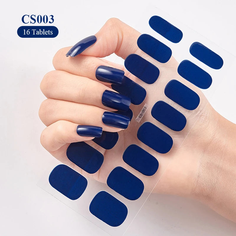 1pc DIY Baking-free Nail Stickers Long-Lasting Solid Color Fresh Flowers Christmas Autumn Nail Strips Patch Full Cover Decal