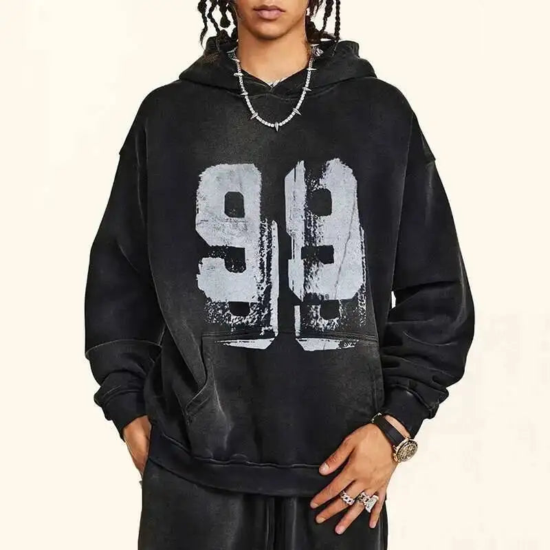 PFNW 2025 Spring High Street Vintage Washed Digital Padded Hooded Sweatshirt Men's American Loose Oversized Pullover Top 28W5695