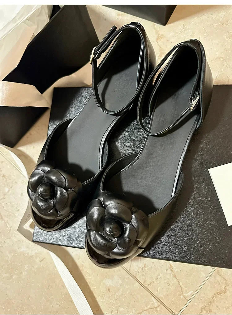 Luxury Designer Flower Mary Jane Pumps Women Round Toe Flat Sandals Women Summer Comforts Hollow Brand Floral Sandals Women