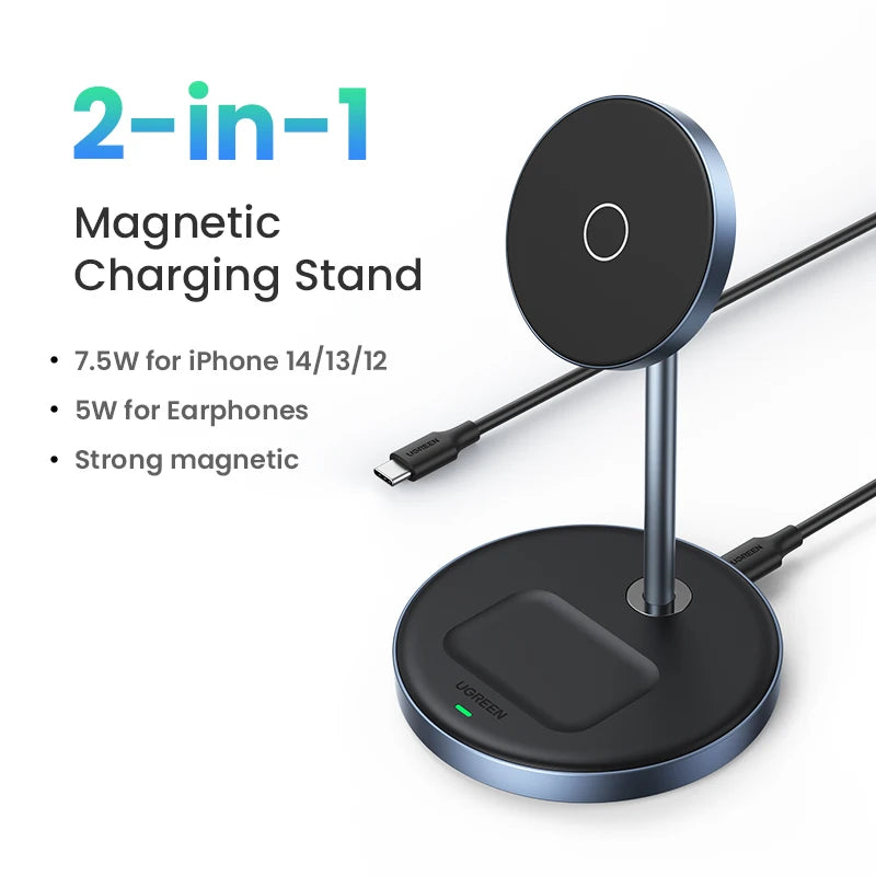 IL Special UGREEN Magnetic Wireless Charger 20W Max 2-in-1 Charging Stand For iPhone 14 Pro Max/iPhone 13/AirPods Fast Charger
