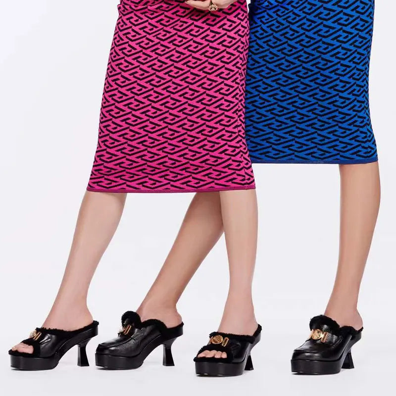 2022 Ladies Summer New Fashion Thick High Heel Platform Slippers Rhinestone High Heel Women's Shoes shoes woman heels