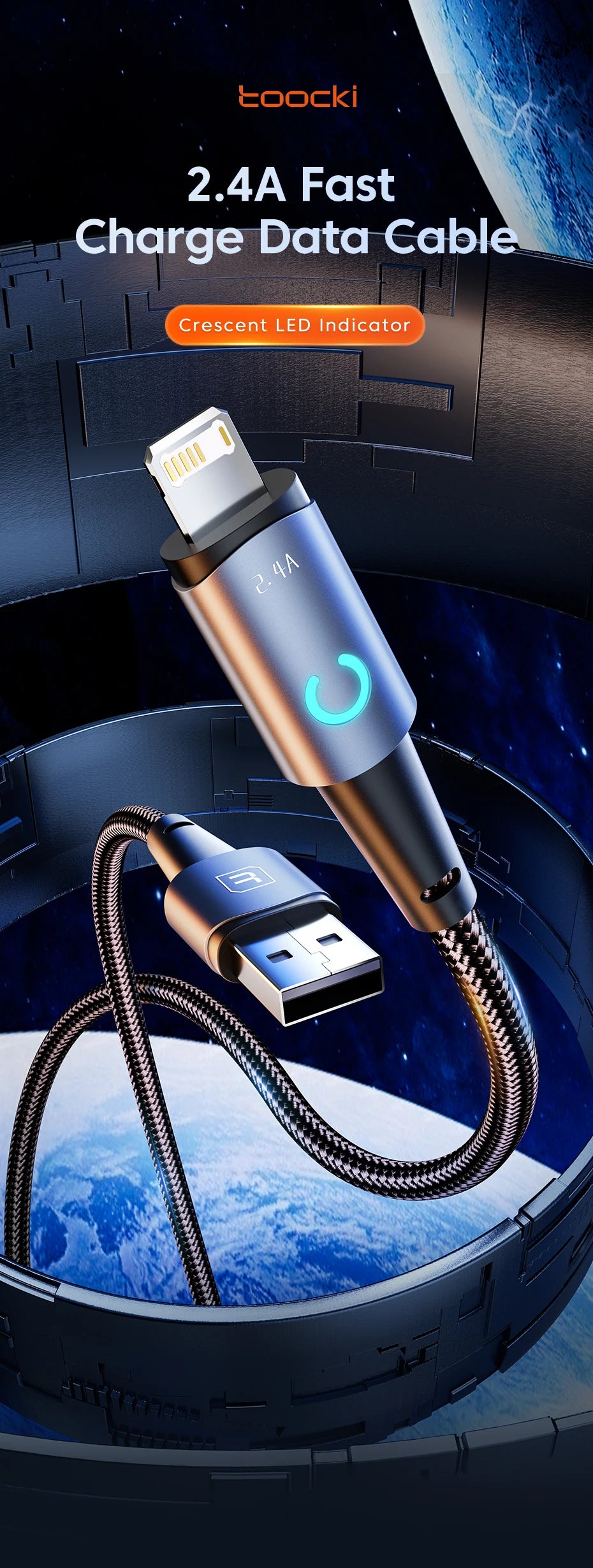 Toocki USB to Lighting or Type C Cable for iPhone 14 13 12 Pro Max 8 7 plus Led Charger USB C Cable Fast Charging Cable 1m 2m