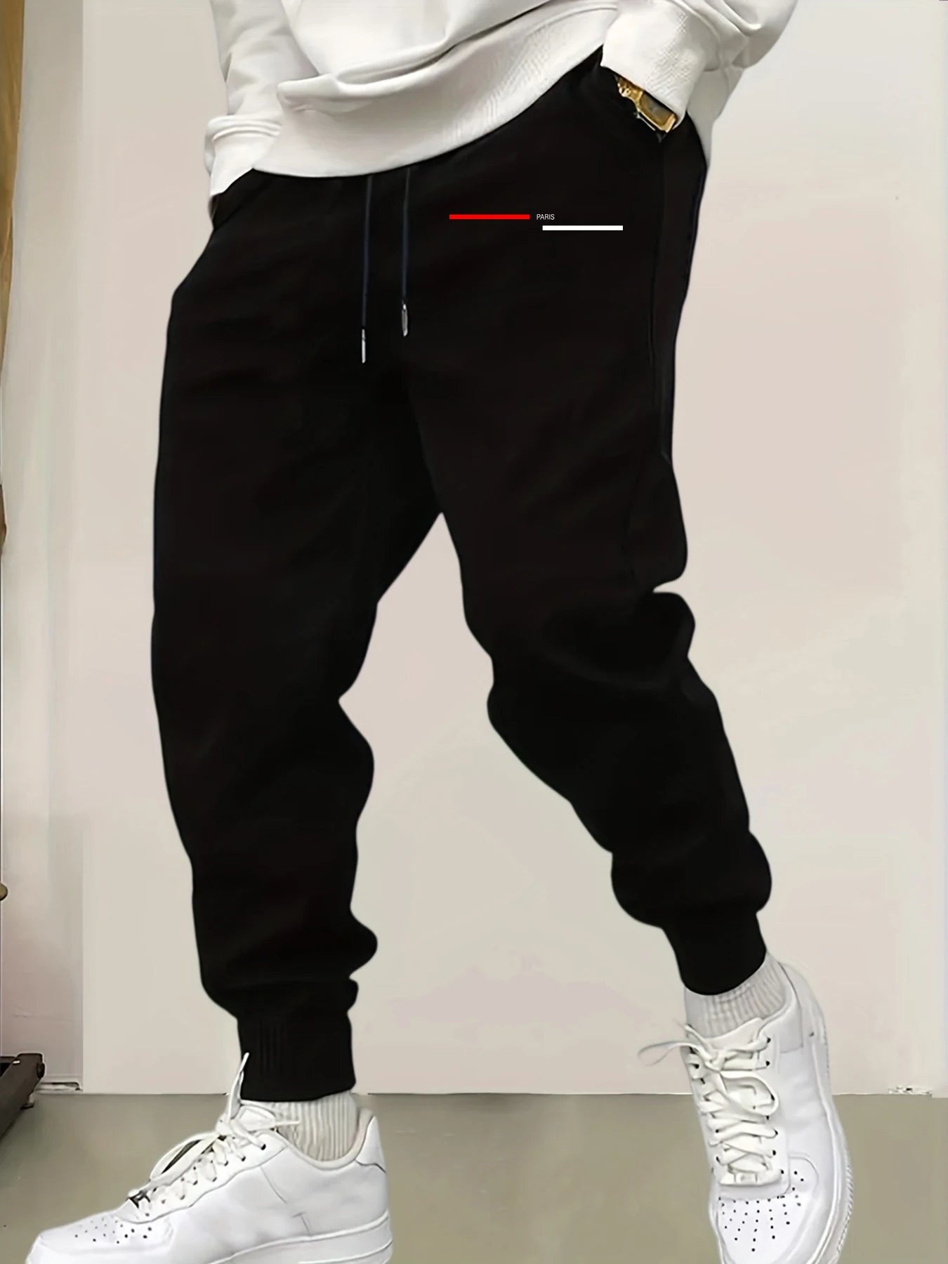 Paris Line Print Mens Sweatpant Trendy Jogging Britches Casual Comfy Long Pants Sports Basic Trousers Unisex Fashion Pant