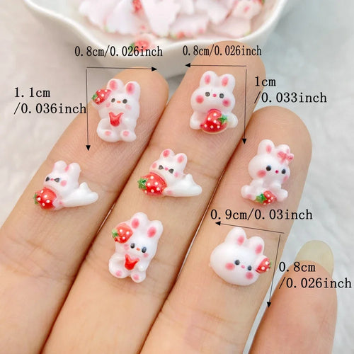 30Pcs Nail Art Accessories Cute mixed color cartoon strawberry rabbit Manicure Design Decorations Resin 3D Charm for Nails DIY