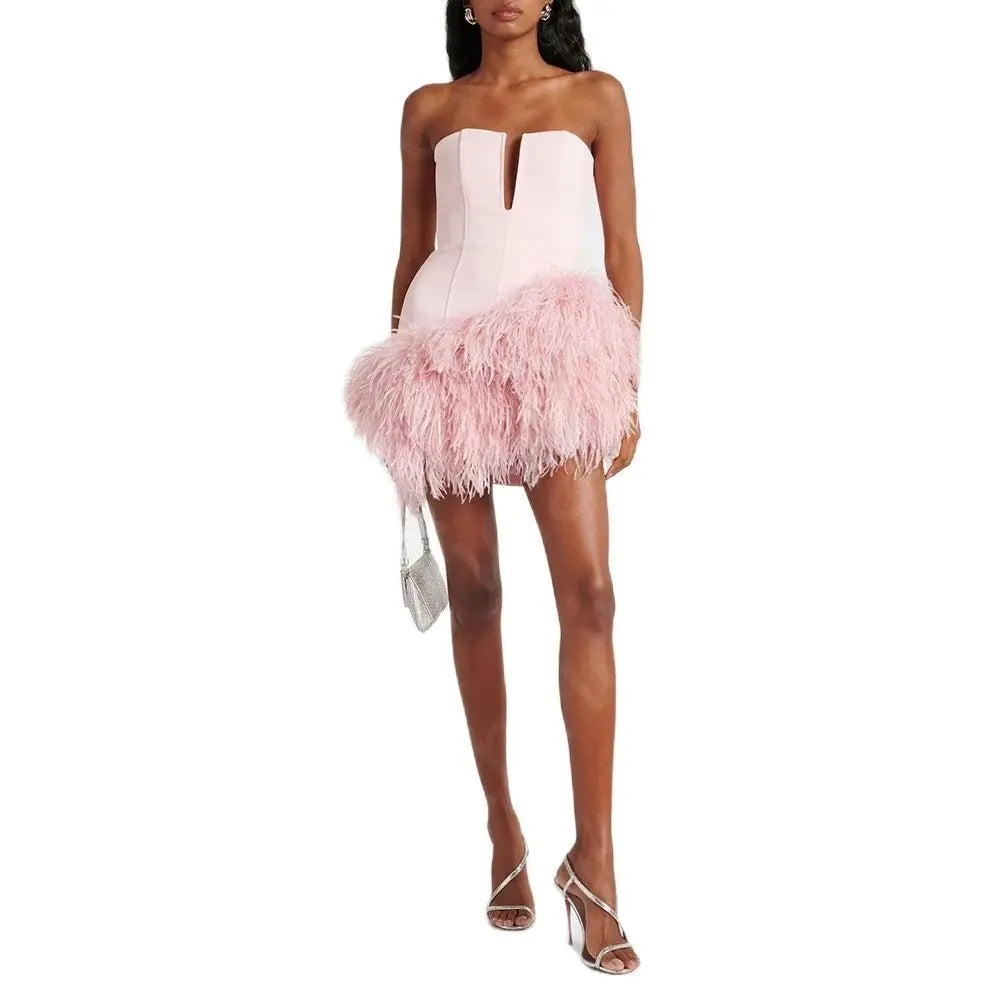Customized Feather Dress Short Mother Dress 2024 Pink Mini Length Mother of the Bride Gown Sleeveless Wedding Party Dress Luxury