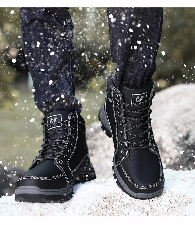 Yellow Ankle Boots Cowboy Footwear Snow Warm Fur Sneakers Padded Trekking Black Waterproof Leather Men Hiking Shoe Winter Summer