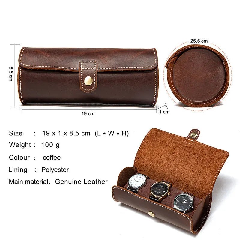 New Arrivals Leather watch case three round buckle watch bag outdoor convenient type couple watch storage box for watches