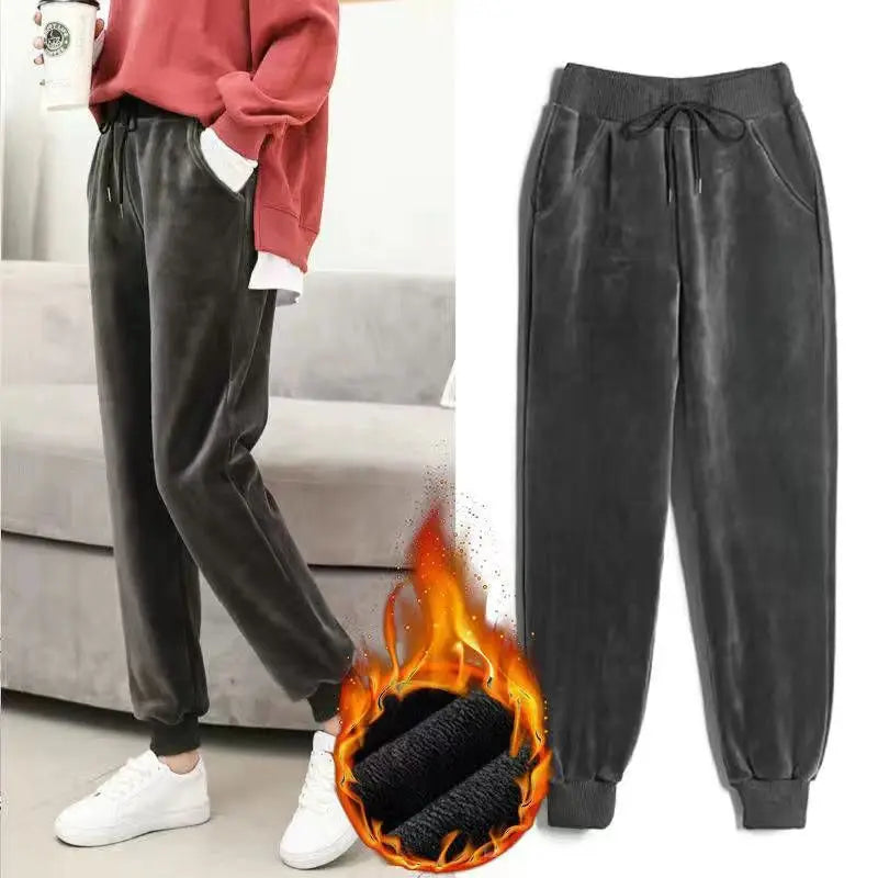 Women's Thiened Fce Lined Velvet Sport Pants High Waist Harlan Casual Sweatpants Autumn Winter Warm Loose Slimming Trendy