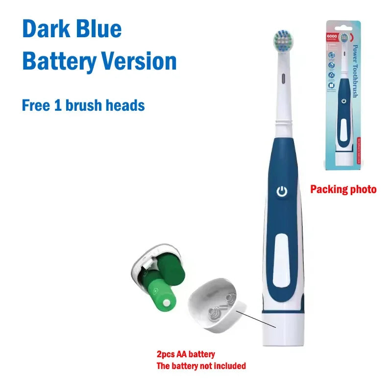 Sonic Electric Toothbrush Rounded 3D Vibrate Teeth Brush Rotation Gum Care Soft Bristle Heads Battery Power Teeth Whitening