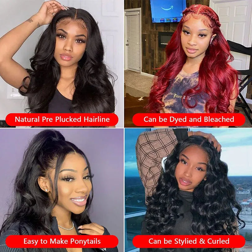 Body Wave Human Hair Wigs With Bangs 5x5 PU Silk Base Closure Wig 150% Density Malaysian Remy Hair Wavy Wigs For Women