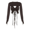 Y2k Streetwear 2 Piece Long Sleeve Halter Crop Top Sexy Trendy Irregular Backless Women T-shirts Aesthetic