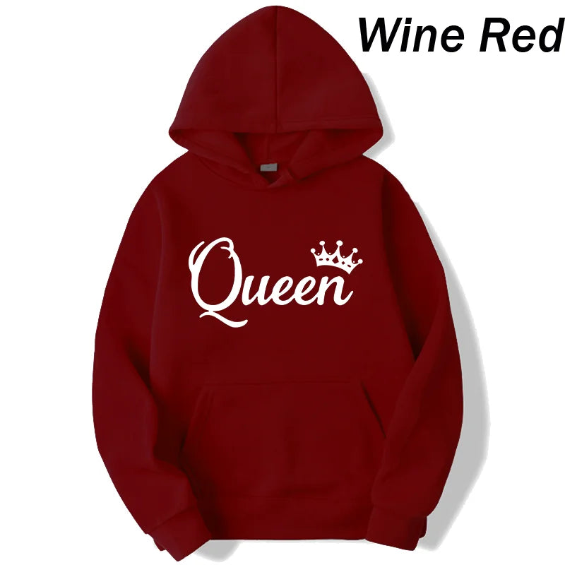 Women And Men Couple Hoodies Long Sleeved Hoodies King And Queen Printed Lover Hooded Sweatershirt Couple Hoodies