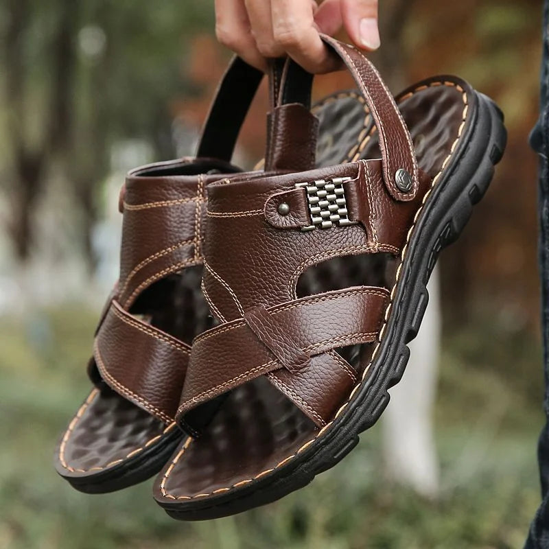 2025 Summer Men’s Sandals Outdoor Waterproof Non-Slip Soft Sole Dual-Use Beach Slippers Driving Shoes