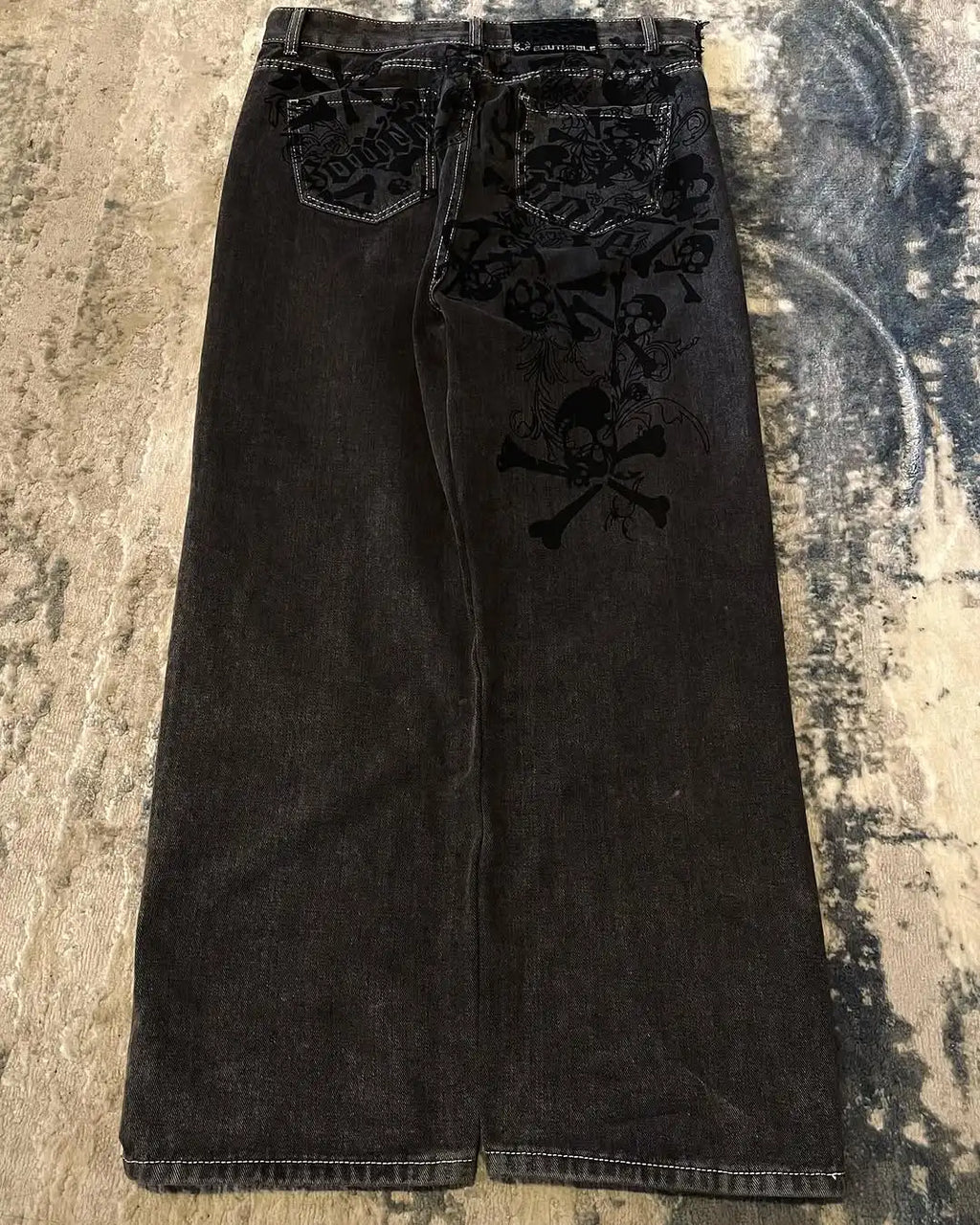Y2K Street New Skull Embroidered Jeans American Fashion Trendy Retro Pants Men Hip Hop Gothic Harajuku Punk Loose Wide Leg Pants