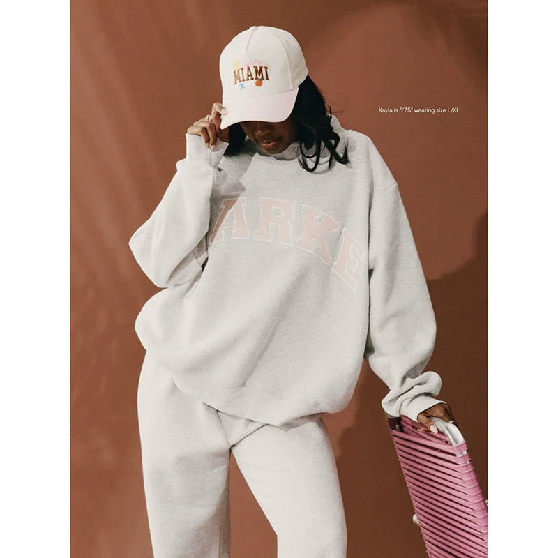 autumn winter Women's Pullover Hooded Sweatshirt with Letter Print and Zipper Closure