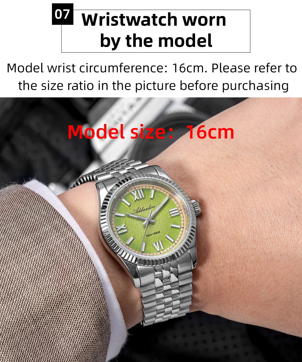 ADDIESDIVE 2025 NEW Colorful Dial Quartz Watch For Men VH31 Movement Stainless Steel Sapphire Glass 100M Waterproof Dive Watches
