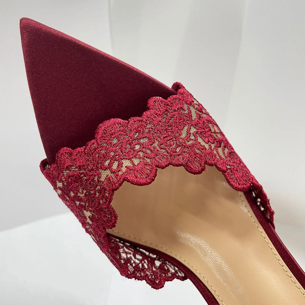New Summer Women's High Heel Sandals Lace Embroidery Pointed Open Toe Stiletto High Heel Sandals Party Slippers