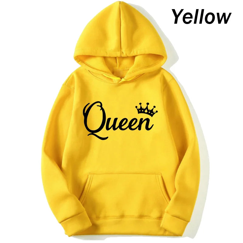 Women And Men Couple Hoodies Long Sleeved Hoodies King And Queen Printed Lover Hooded Sweatershirt Couple Hoodies