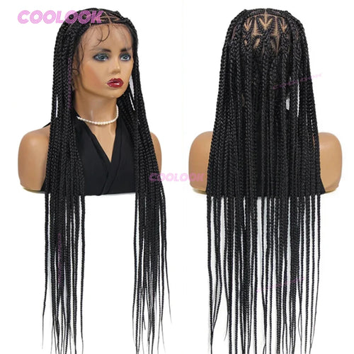 36" Heart Braids Hair Wigs Synthetic Braided Wigs For Women Knotless Box Braid Wig Full Lace Cornrow Braided Wigs