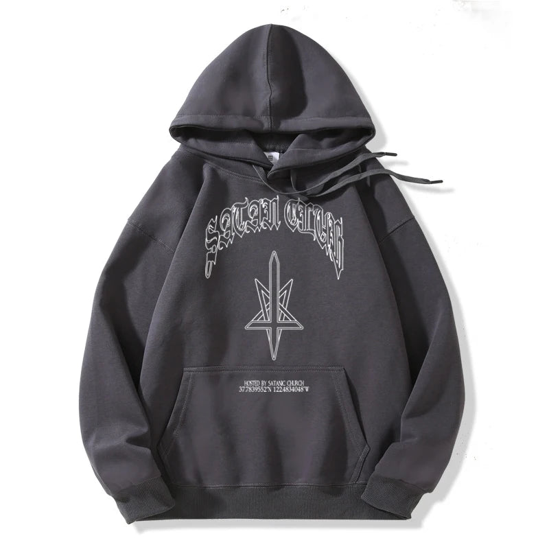 Hip Hop Streetwear Men Hoodies Satan Club Graphic Print Hooded Women Unisex Autumn Winter Punk Sweatshirts Y2K Coat Clothes Goth