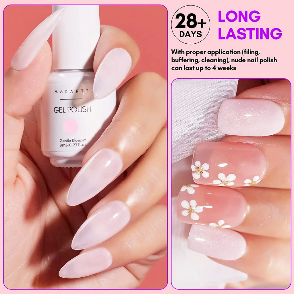 Makartt Gel Nail Polish, Natural Nude Jelly Pink Milky White Red Glitter Gel Polish 6PCS Summer 8ML Soak Off UV LED Gel Polish