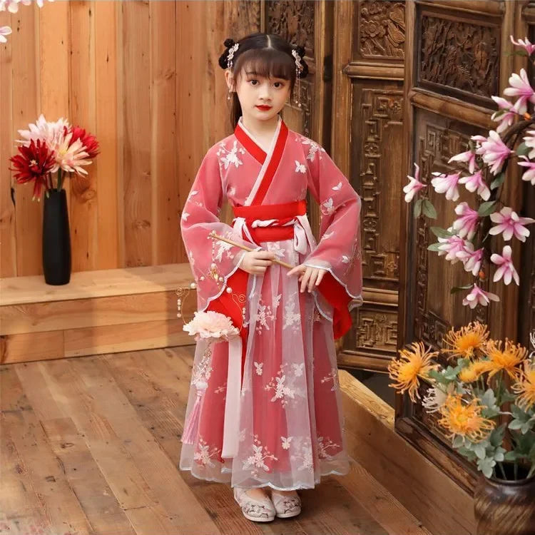Kids Fairy Tang Costume Girls Casual Dresses Hanfu Girl Summer Children's Clothing Outfit Princess Dress Baby Vestido Robe Fille