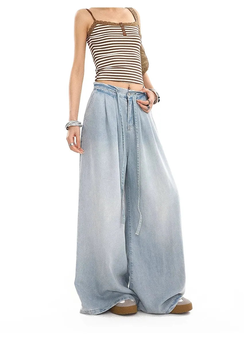 2025 Summer New Drape Wide Leg Jeans Elastic Versatile Ins Trendy Versatile Trousers Harajuku Jeans for Women Denim Pants